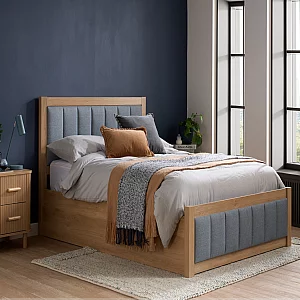 Birlea Belmont King Size Oak and Grey Fabric Ottoman Bed